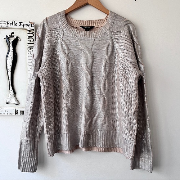 Simply Vera Vera Wang Sweaters - Simply Vera Vera Wang Metallic Silver Women's Cable Knit Pullover Tan Sweater L